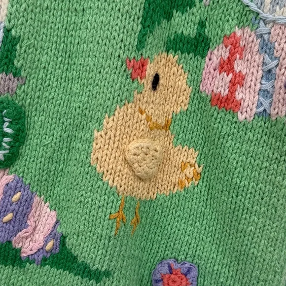 Vintage Crochet Storytelling Spring Bunny Chicks Cardigan Size L Eagle Eye 1995 - Picture 11 of 16